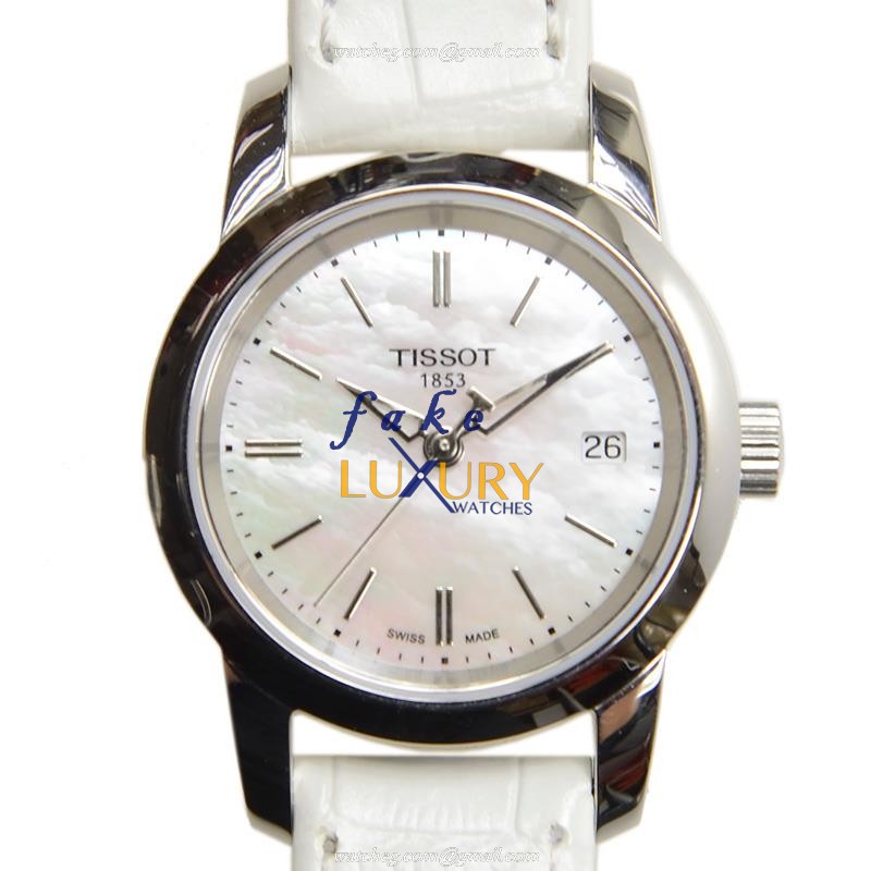 Tissot T033.210.16.111.00 Replica Watch, Quartz, White Dial, Steel Case, White Leather Strap - Luxury Replica Watch
