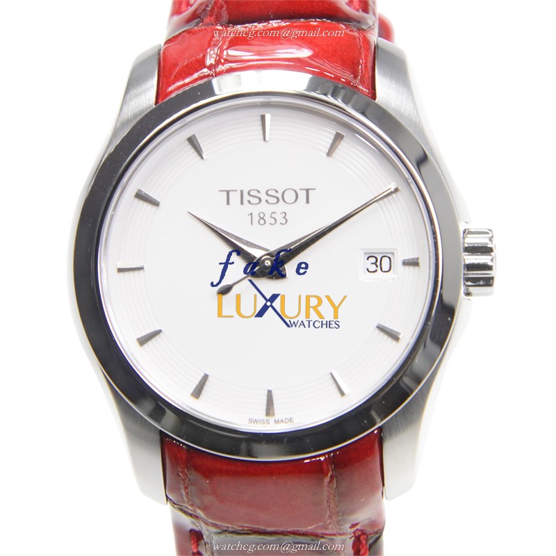 Tissot T035.210.16.011.01 T-TREND Replica Watch, Quartz Movement, Silver Dial, Red Leather Strap - Luxury Replica Watch