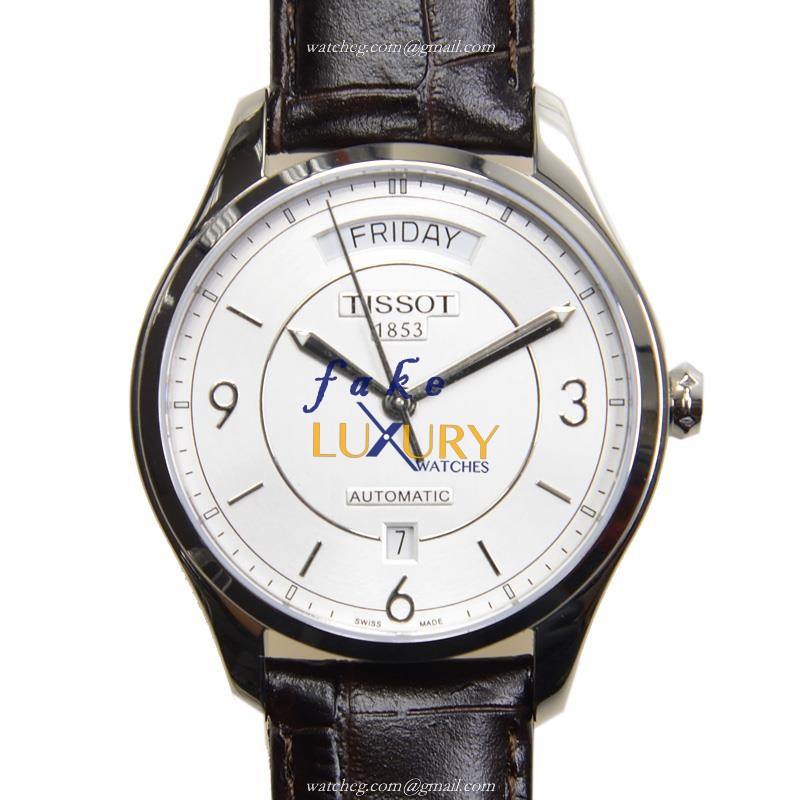 Tissot T038.430.16.037.00 T-Classic Replica Watch With Automatic Movement, White Dial, Brown - Luxury Replica Watch