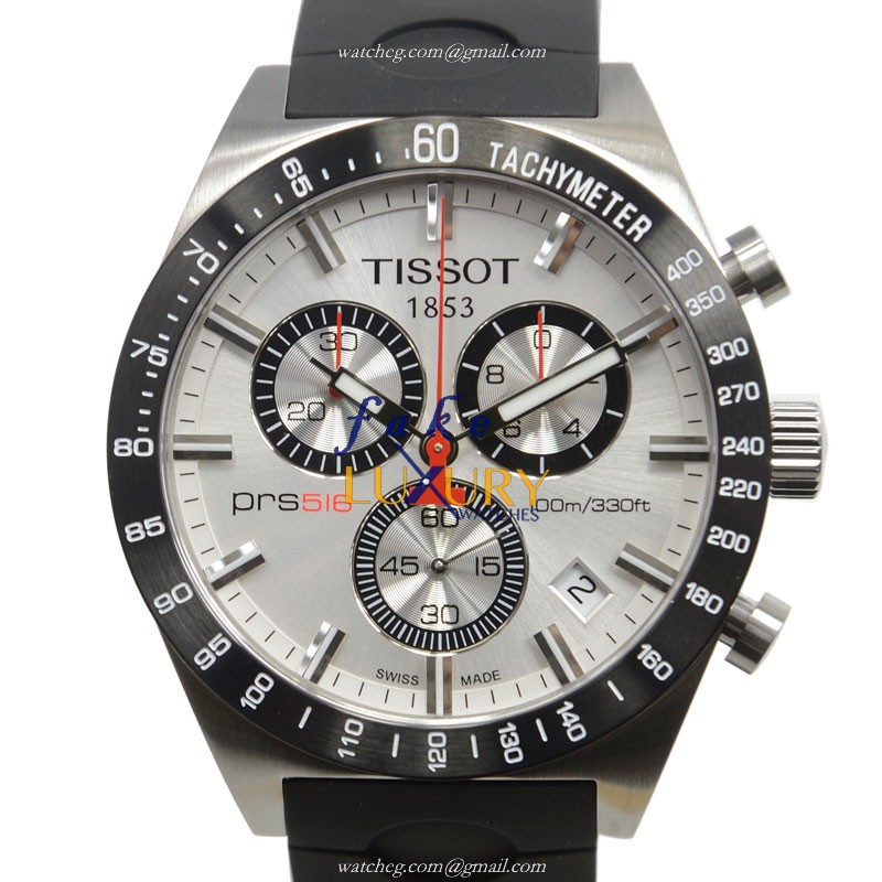 Tissot T044.417.27.031.00 Replica Watch, Silver Dial, Steel Case, Quartz Movement, Black Rubber - Luxury Replica Watch