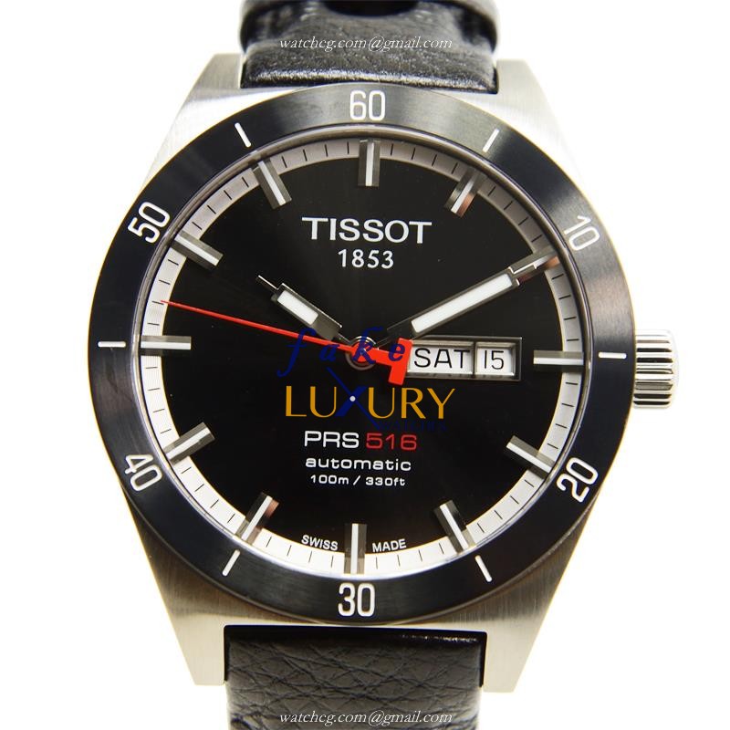 Tissot T044.430.26.051.00 - Replica Watch - Automatic - Steel Case 42mm - Black Dial - Leather Strap - Luxury Replica Watch