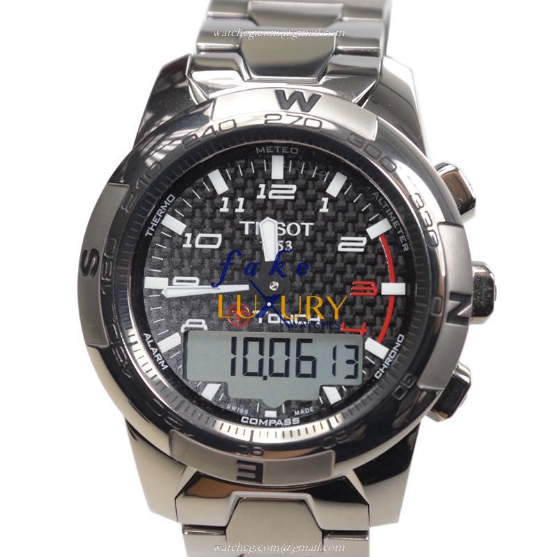 Tissot Touch Collection Quartz Titanium T047.420.44.207.00 Black Dial Silver Strap Replica Watch - Luxury Replica Watch