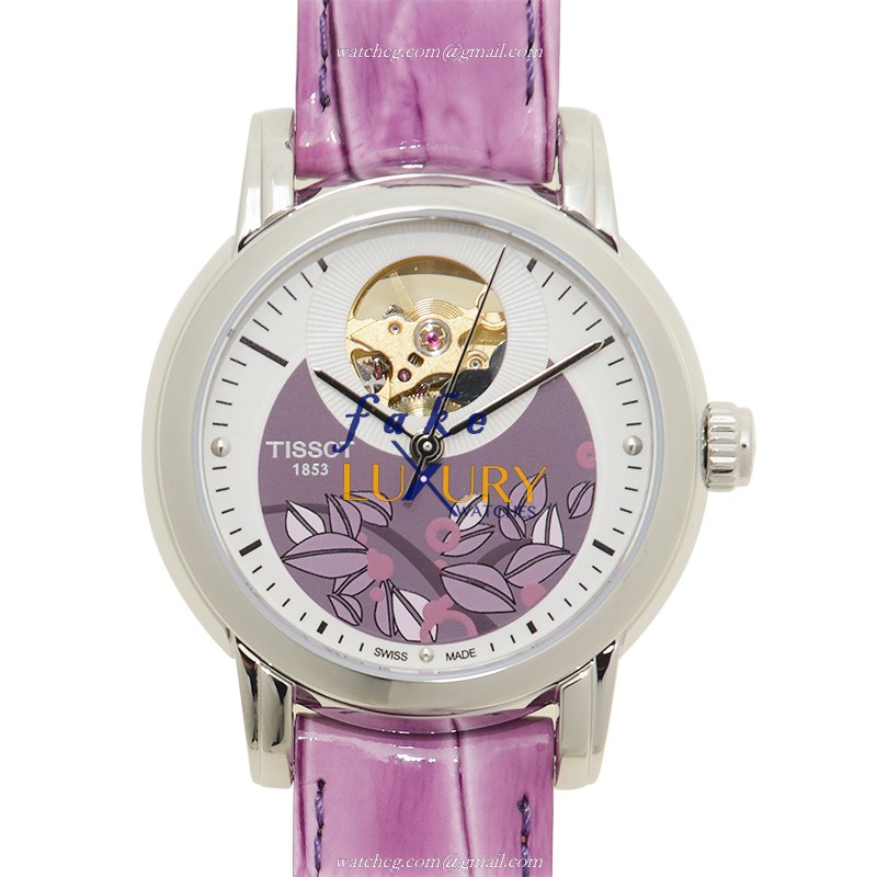 Tissot T050.207.16.031.00 Lady Heart Replica Watch, Automatic Movement, White Dial, Purple Leather - Luxury Replica Watch