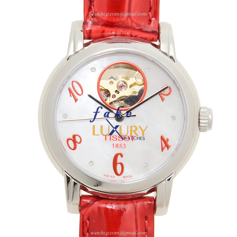 T050.207.16.116.03 - Tissot T-Classic Replica Watch Automatic Silver Dial Red Leather Strap - Luxury Replica Watch