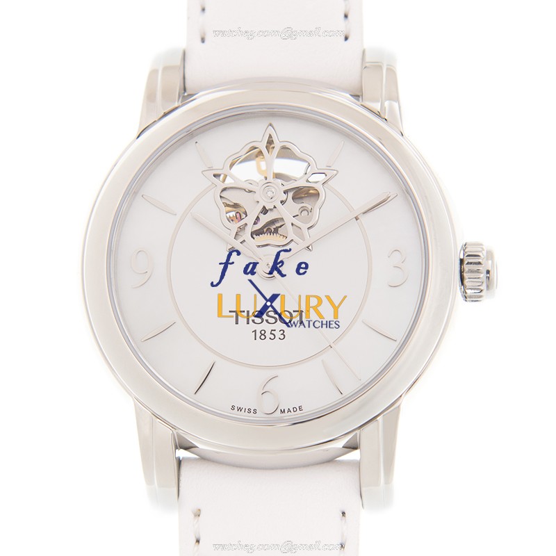 Tissot T050.207.17.117.04 LADY HEART White Dial Automatic Steel Leather Replica Watch - Luxury Replica Watch