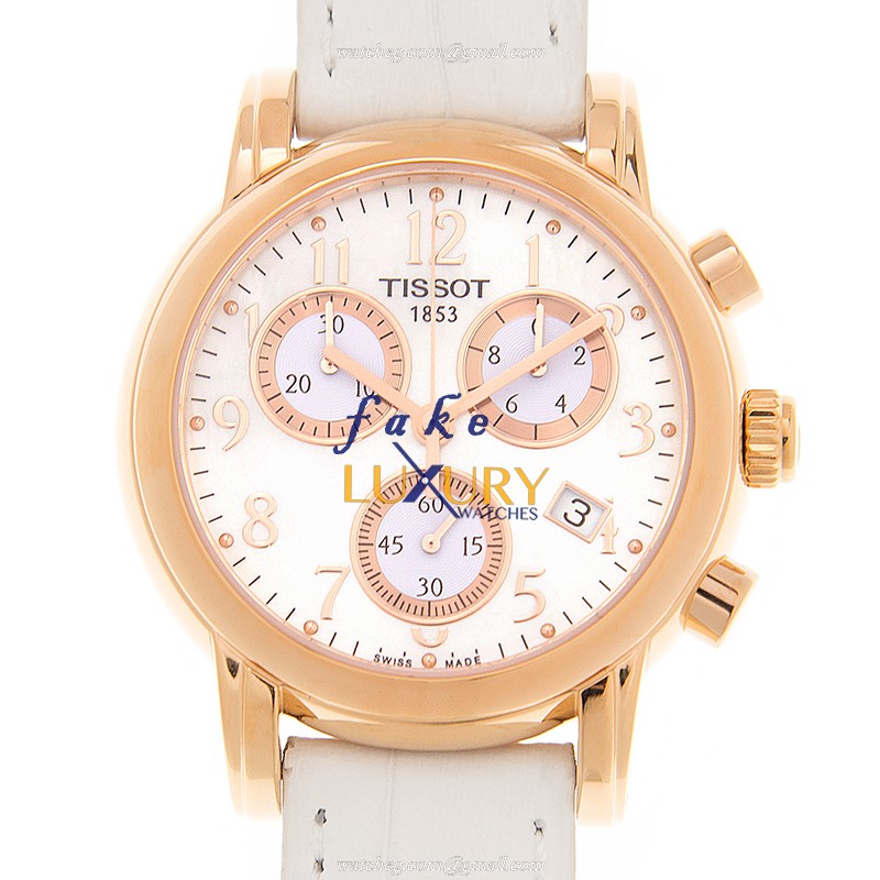 Tissot T050.217.36.112.00 T-LADY Quartz Replica Watch, 35mm White Dial Steel Case Leather Strap - Luxury Replica Watch