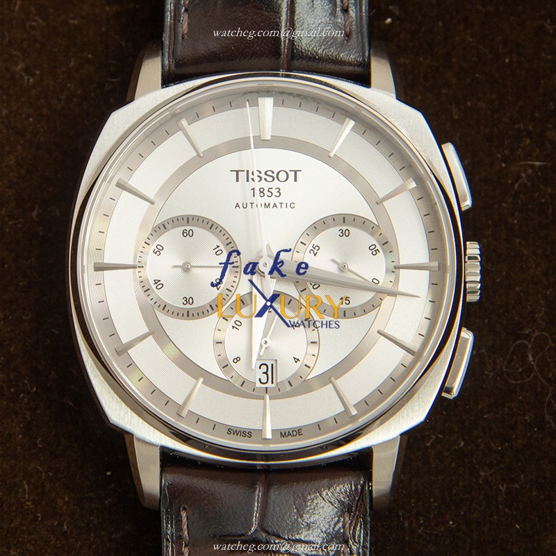 Tissot T059.527.16.031.00 Replica Watch, Automatic Movement, Silver Dial, Steel Case, Brown Leather - Luxury Replica Watch