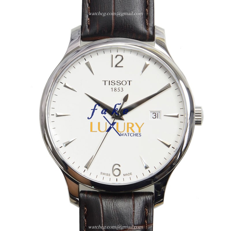Tissot T063.610.16.037.00 Replica Watch, Quartz, Silver Dial, Steel Case, Brown Leather Strap - Luxury Replica Watch