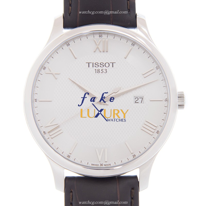 Tissot T063.610.16.038.00 T-Classic Replica Watch Quartz Silver Dial Brown Leather Strap Steel Case - Luxury Replica Watch