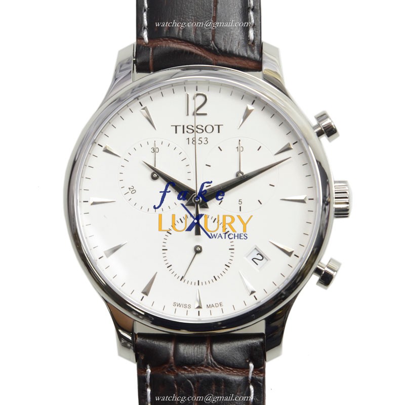 Tissot T063.617.16.037.00 T-Classic Replica Watch, Quartz, White Dial, Steel Case, Brown Leather - Luxury Replica Watch