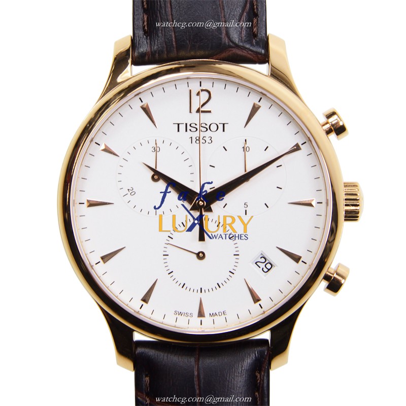 Tissot T063.617.36.037.00 Replica Watch, Quartz Movement, White Dial, Brown Leather Strap - Luxury Replica Watch