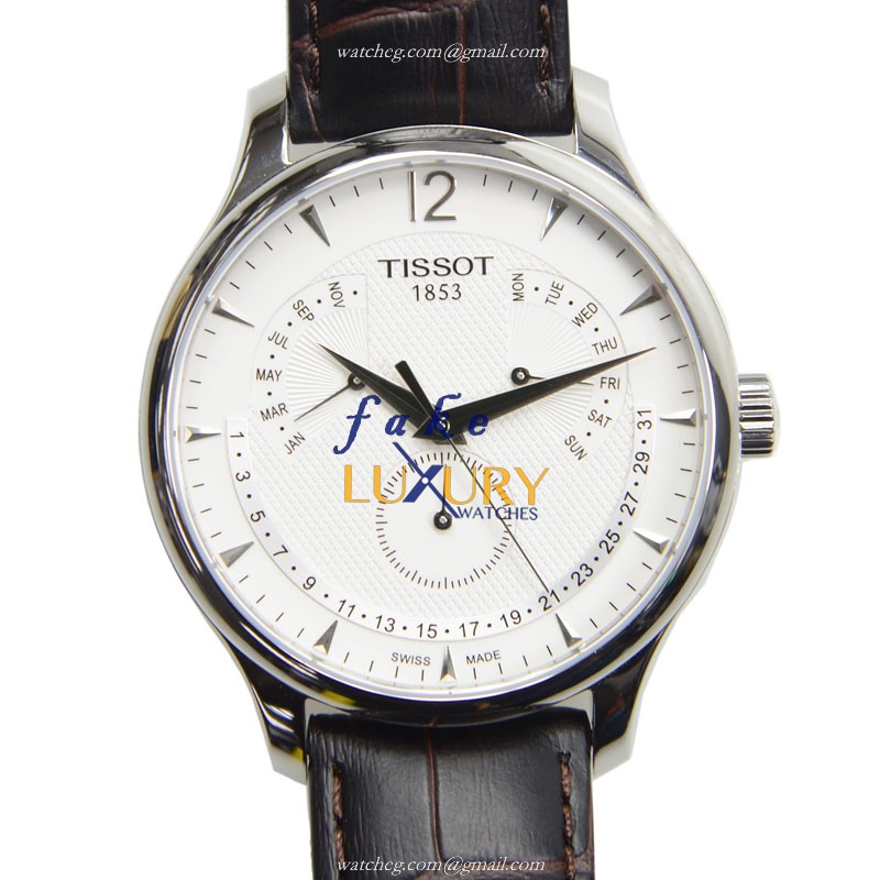 Tissot T-CLASSIC T063.637.16.037.00 Quartz White Dial Brown Leather Replica Watch - Luxury Replica Watch