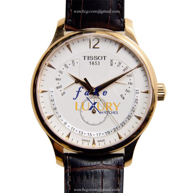 Tissot T-CLASSIC Replica Watch T063.637.36.037.00, Quartz Movement, White Dial, Steel Case, Brown - Luxury Replica Watch