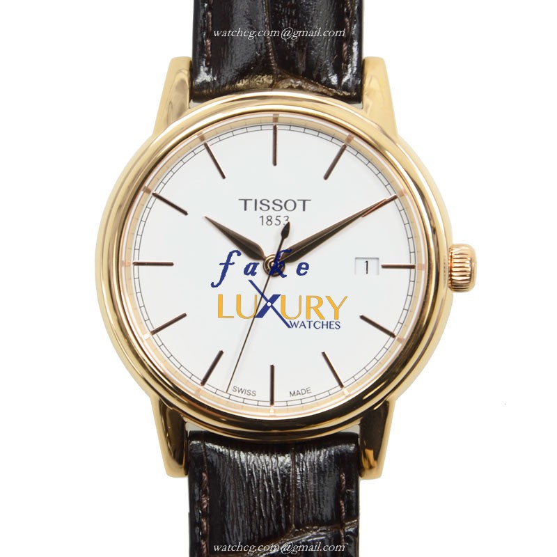 Tissot T085.410.36.011.00 T-Classic Quartz Stainless Steel White Dial Brown Leather Replica Watch - Luxury Replica Watch