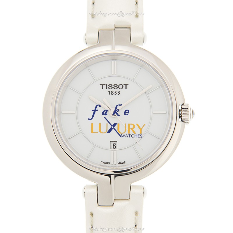 Tissot T094.210.16.011.00 FLAMINGO Quartz White Dial Leather Strap Replica Watch - Luxury Replica Watch