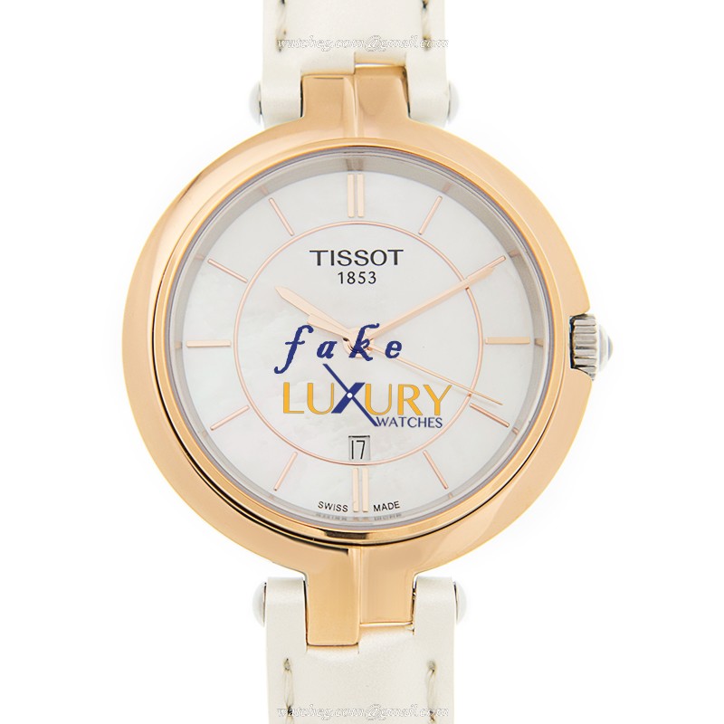 Tissot T094.210.26.111.01 Flamingo Replica Watch, White Dial, Rose Gold Case, Quartz Movement - Luxury Replica Watch