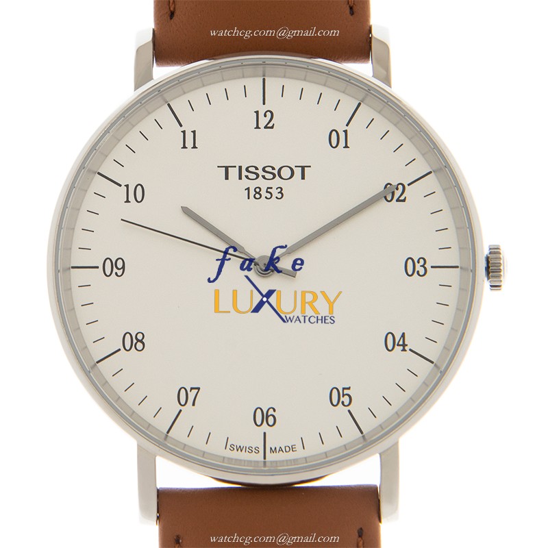 Tissot T109.610.16.037.00 Replica Watch, Quartz Movement, Silver Dial, Brown Leather Strap - Luxury Replica Watch