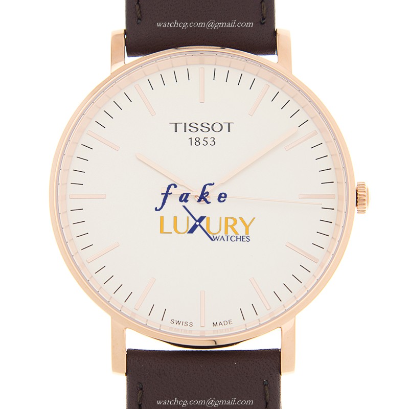 T109.610.36.031.00 - Tissot T-Classic Replica Watch 18kt Rose Gold Quartz White Dial Brown Leather - Luxury Replica Watch