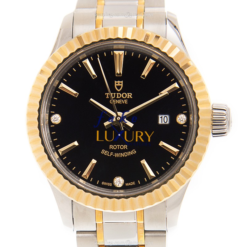 Tudor 12113-65013-369DI-BK Automatic 18kt Gold & Steel Case Replica Watch, Black Dial, Silver & - Luxury Replica Watch