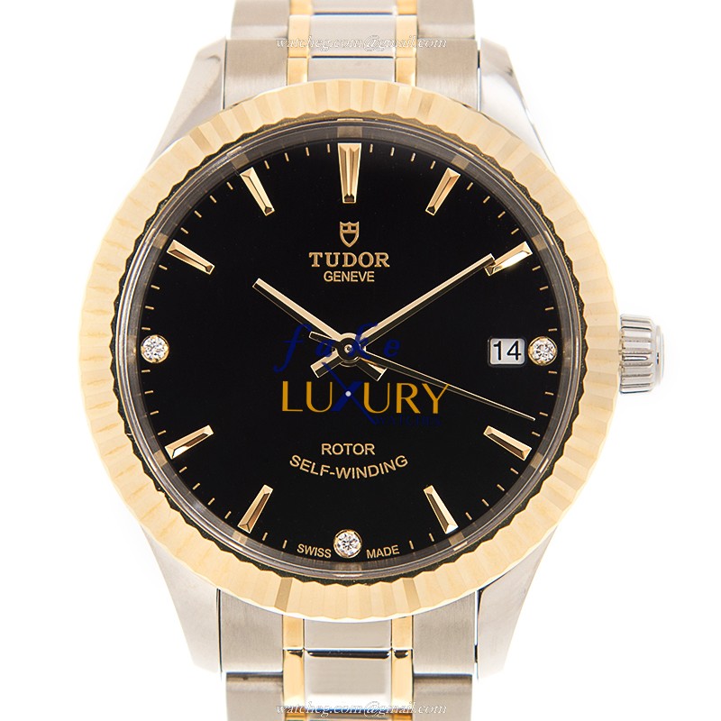 Tudor Replica Watch 12313-65033-369DI-BK Automatic 18kt Gold & Steel Dial Black Strap Silver Gold - Luxury Replica Watch