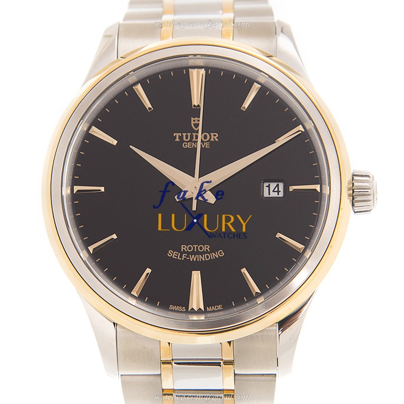 Tudor 12703-65073-BK Luxury Automatic 18kt Gold & Steel Replica Watch, Black Dial, Silver & Gold - Luxury Replica Watch