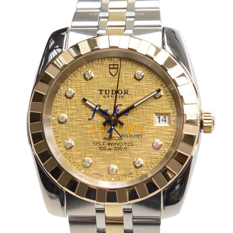 Tudor 21013-62583-10DI-CHCL CLASSIQUE Replica Watch, Automatic Movement, Gold Dial, Gold & Steel - Luxury Replica Watch