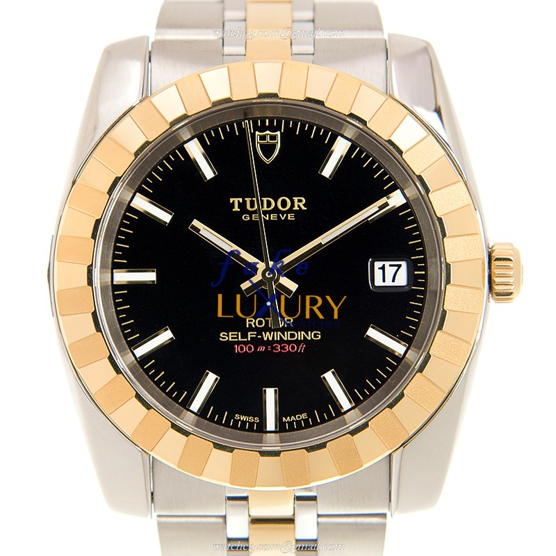 21013-62583-BK - Tudor CLASSIC Automatic 18kt Gold & Steel Replica Watch - Black Dial Silver & Gold - Luxury Replica Watch