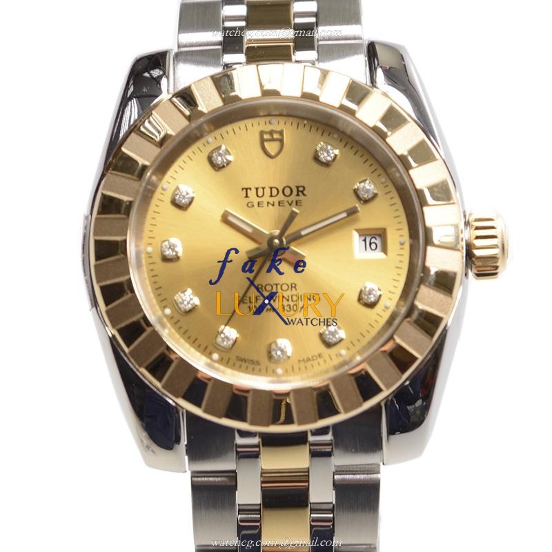 Tudor 22013-62543-10DI-CH Automatic 18kt Gold & Steel Case Replica Watch - Gold Dial - Silver Strap - Luxury Replica Watch