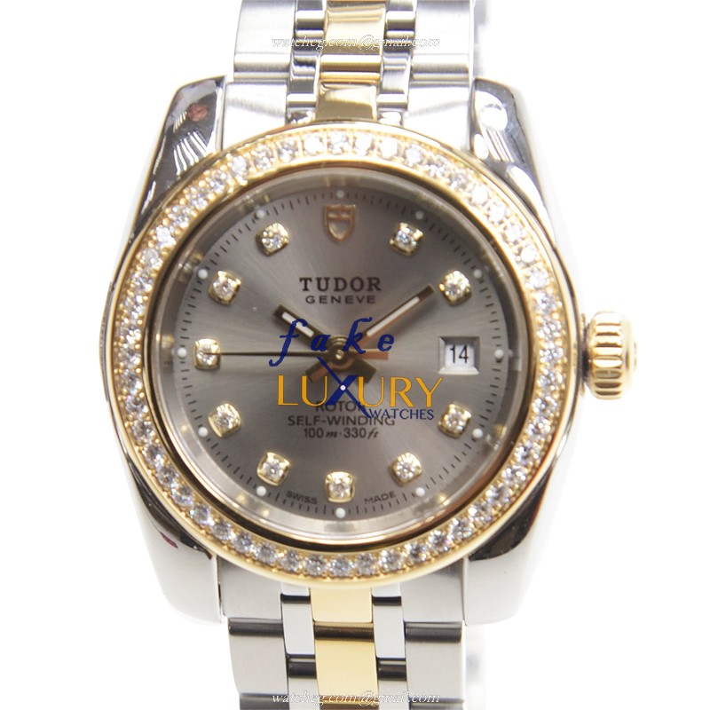 Tudor 22023-62543-10DI-GY CLASSIC Manual Wind 18kt Gold Diamond Steel Replica Watch - Gray Dial - Luxury Replica Watch