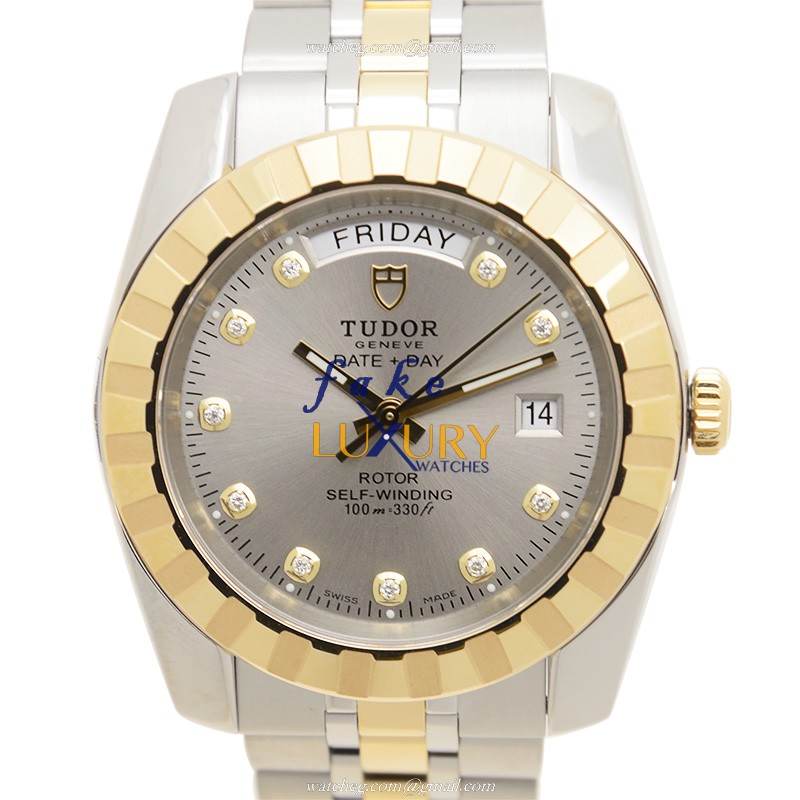 Tudor 23013-62113-10DI GY CLASSIC AUTO 18kt Gold Steel Case Gray Dial Silver Strap Replica Watch - Luxury Replica Watch