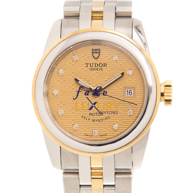 Tudor 51003-68013-10DI-CHCL GLAMOUR DATE Auto Steel | Gold Dial Silver Strap Replica Watch - Luxury Replica Watch