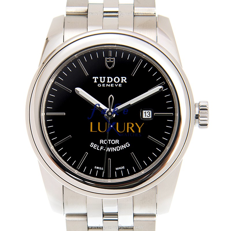 Tudor 53000-68030-BK GLAMOUR DATE Automatic Steel Case Black Dial Silver Strap Replica Watch - Luxury Replica Watch
