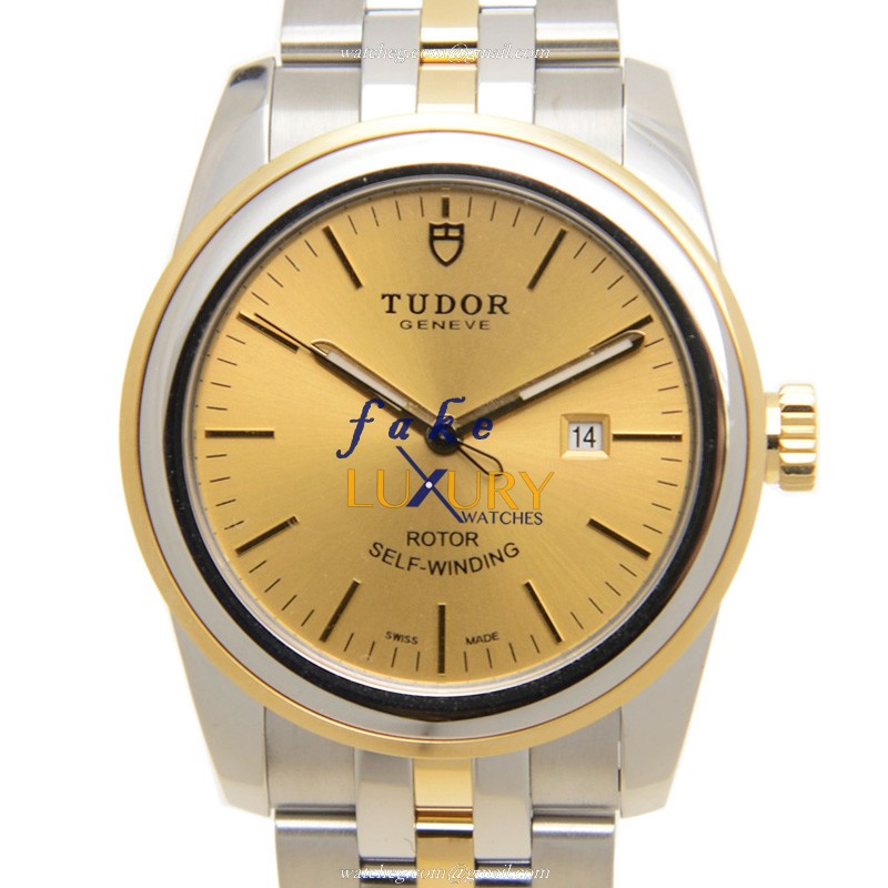 Tudor 53003-68033-CH Glamour Date Replica Watch, Gold Dial, Automatic, 18kt Gold & Steel Case - Luxury Replica Watch