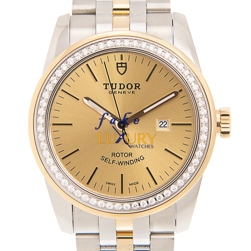 Tudor 53023-D-68033-CH GLAMOUR DATE Auto Gold Dial Silver & Gold Strap Replica Watch - Luxury Replica Watch
