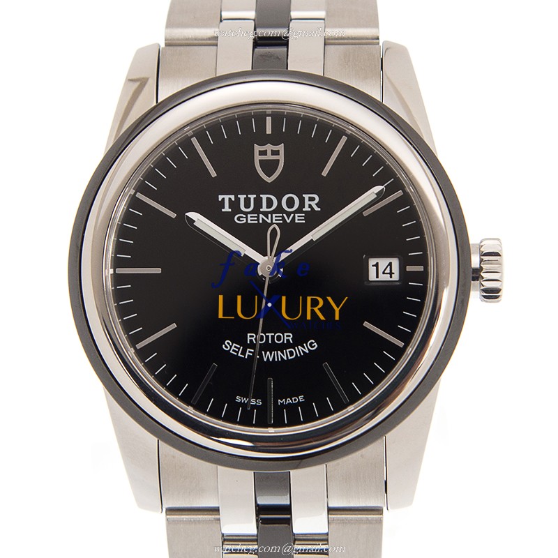 Tudor 55010N-68050N-BK GLAMOUR DATE Automatic Stainless Steel Replica Watch, 36mm Black Dial Silver - Luxury Replica Watch