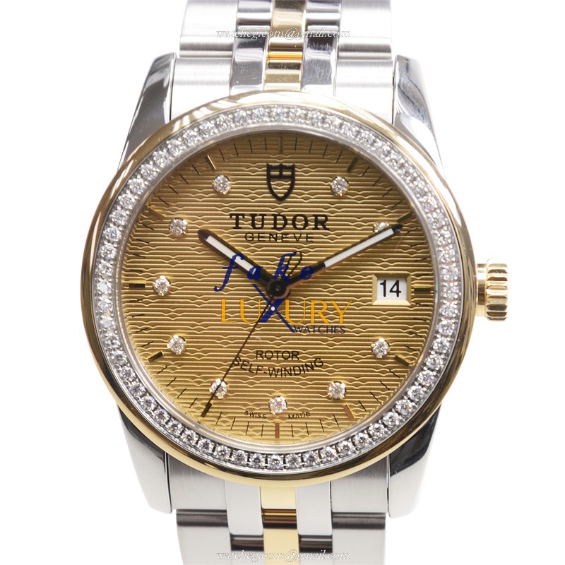 -55023-68053-10DI-CHCL Tudor GLAMOUR DATE Automatic Gold & Diamond & Steel Replica Watch - Luxury Replica Watch