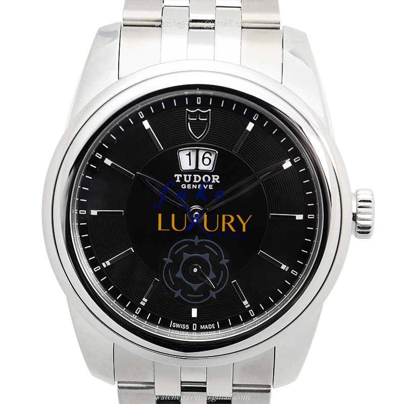Tudor 57000-68070-BK GLAMOUR DATE Automatic Stainless Steel Replica Watch - Black Dial, Silver Strap - Luxury Replica Watch