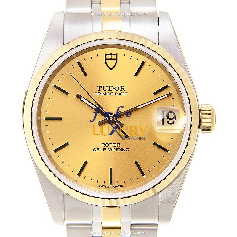 Tudor 72033-62453A-CH Glamour Date Replica Watch, Gold Dial, Gold & Steel Case, Automatic - Luxury Replica Watch