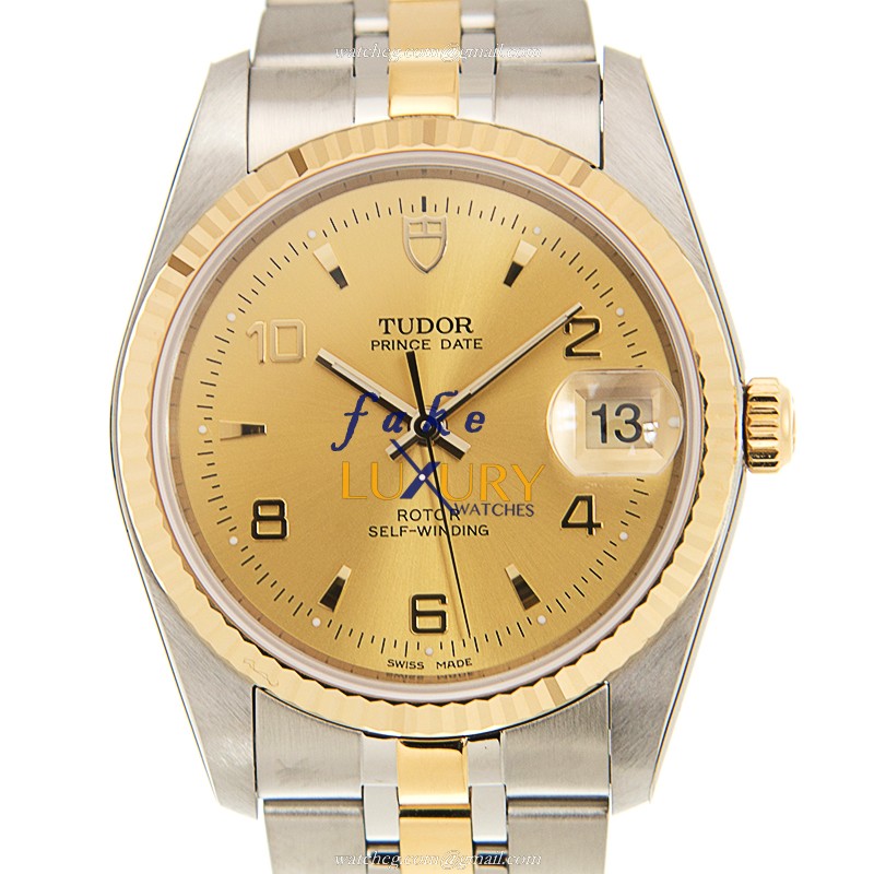 Tudor 74033-62473-246810AR-CH Replica Watch, Automatic, 18kt Gold & Steel Case, Gold Dial, Silver & - Luxury Replica Watch