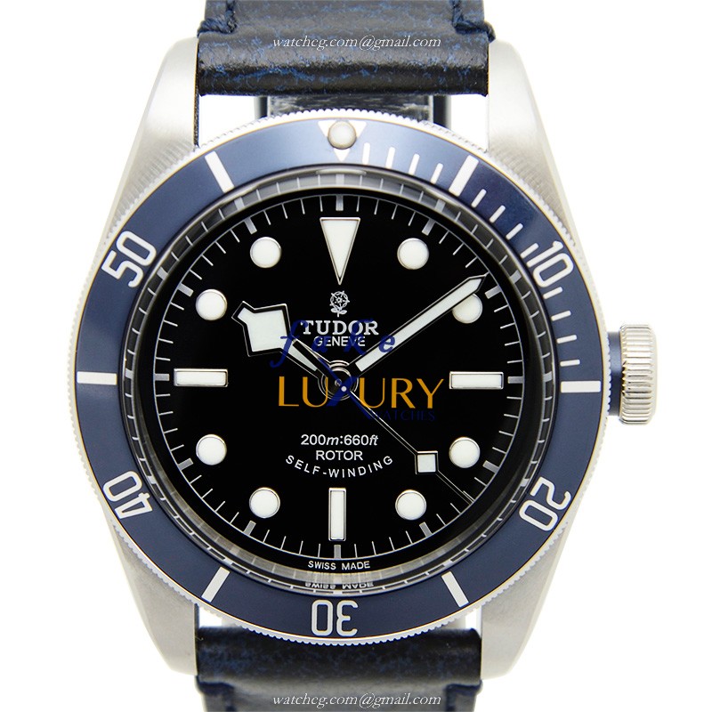 TUDOR 79220B-LS BLACK BAY AUTO Stainless Steel Replica Watch, 41mm, Black Dial, Dark Blue Leather - Luxury Replica Watch