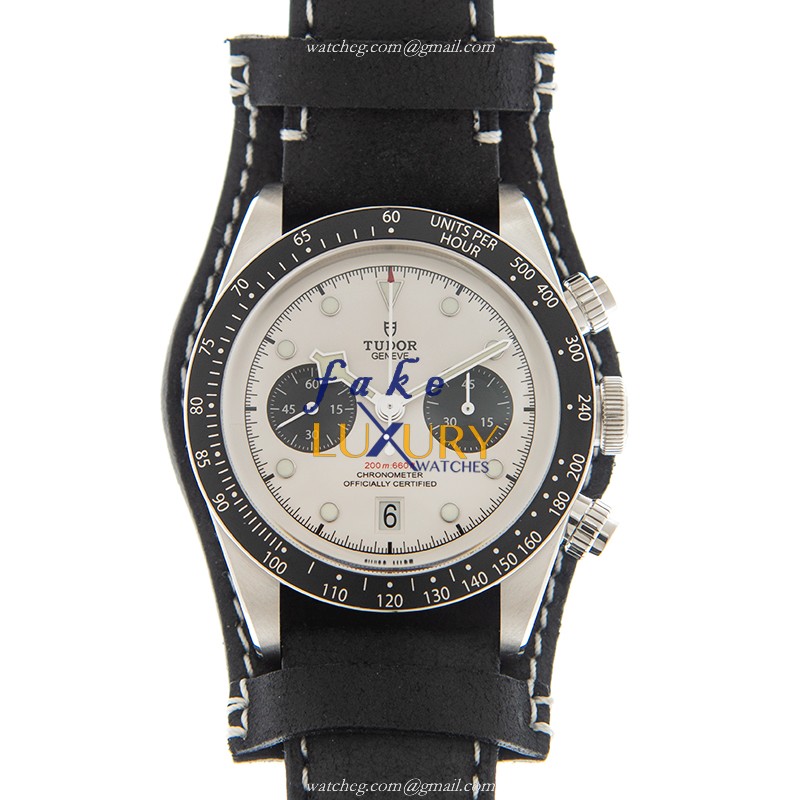 Tudor 79360NWT-LS Replica Watch, Black Bay Chrono, Automatic, White Dial, Steel Case, Leather Strap - Luxury Replica Watch