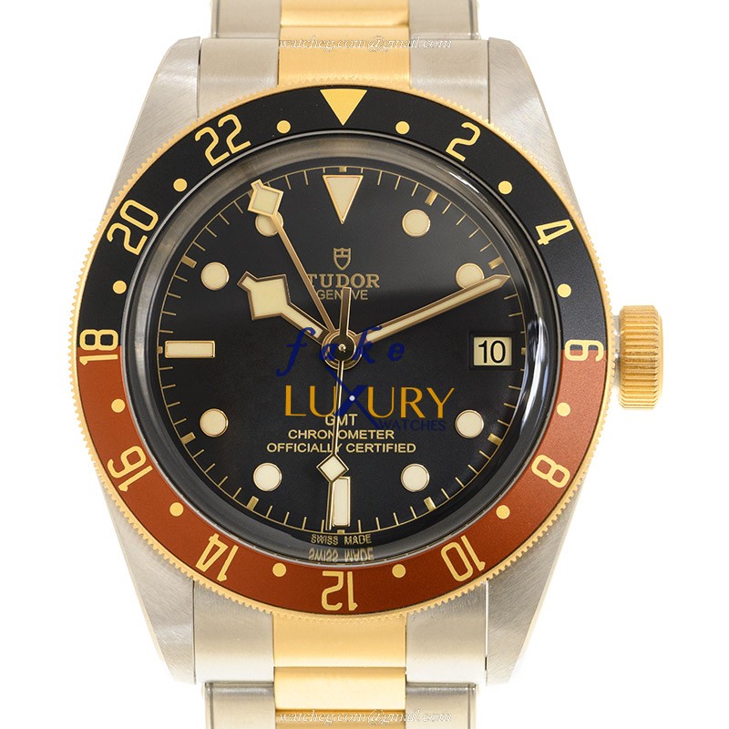 Tudor 79833MN BLACK BAY GMT S&G Automatic 18kt Gold & Steel Replica Watch, Black Dial, Silver & - Luxury Replica Watch
