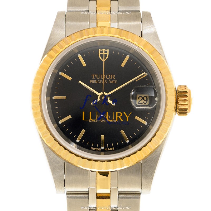 -92413-62433-BK Tudor PRINCESS DATE Automatic 18kt Gold & Steel Replica Watch - Black Dial - Luxury Replica Watch