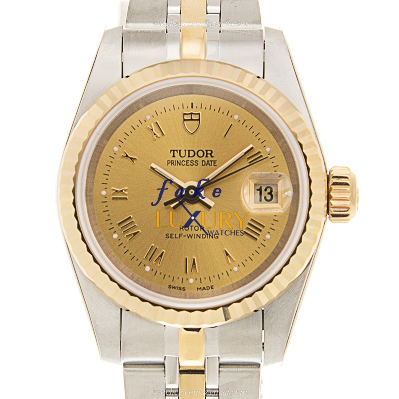 Tudor 92413-62433-CHRN Princess Date Automatic 18kt Gold Steel Gold Dial Replica Watch - Luxury Replica Watch