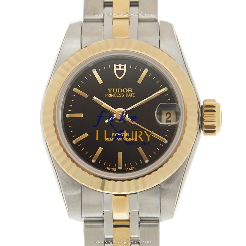 Tudor 92513-62423-BK PRINCESS DATE Auto 18kt Gold Steel Clone Watch, Black Dial - Luxury Replica Watch