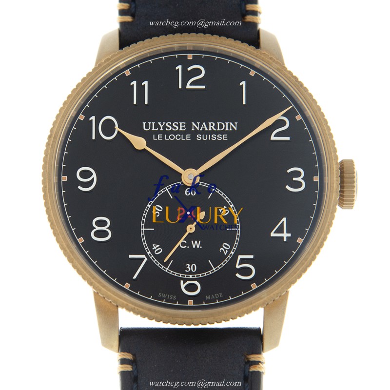 Ulysse Nardin 1187-320LE/63 MARINE Replica Watch, Automatic, Bronze Case, Black Dial, Blue Cowhide - Luxury Replica Watch