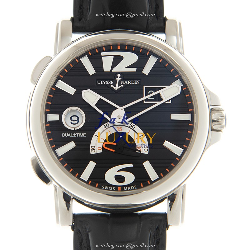 Ulysse Nardin 243-55/62 DUAL TIME | Automatic | Black Dial | Steel | Leather Strap | Replica Watch - Luxury Replica Watch