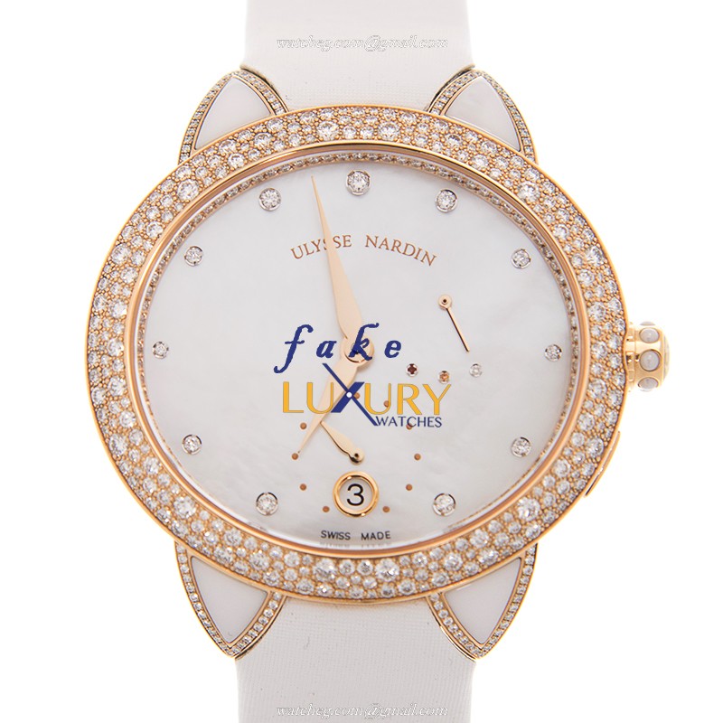 Ulysse Nardin 3106-125/991 Automatic White Dial 18kt Rose Diamond Silk Replica Watch - Luxury Replica Watch