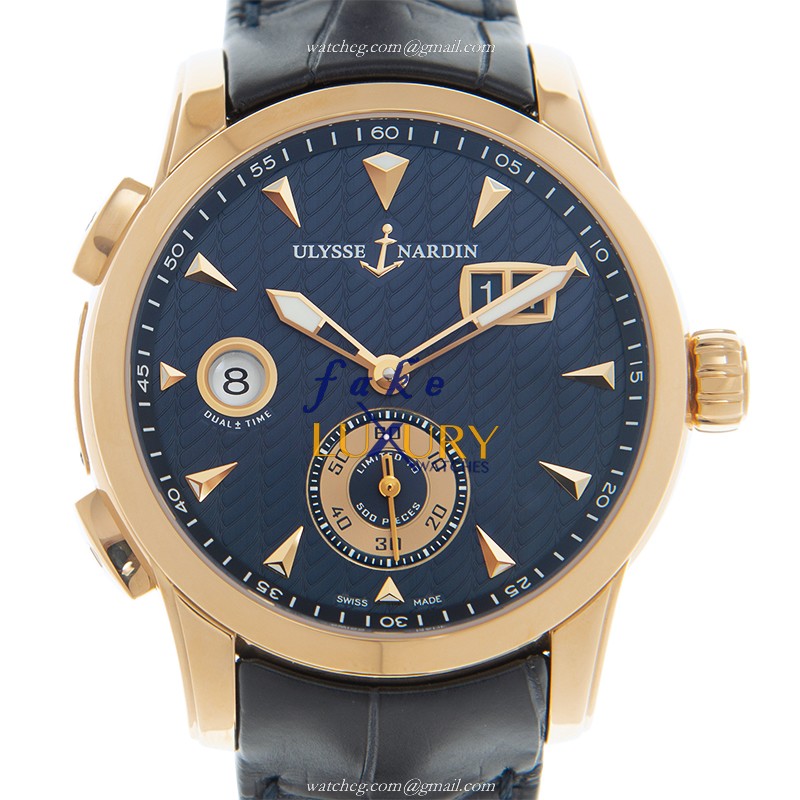 Ulysse Nardin 3346-126LE/93 CLASSIQUE Automatic 18kt Rose Gold Blue Dial Alligator Strap Replica - Luxury Replica Watch