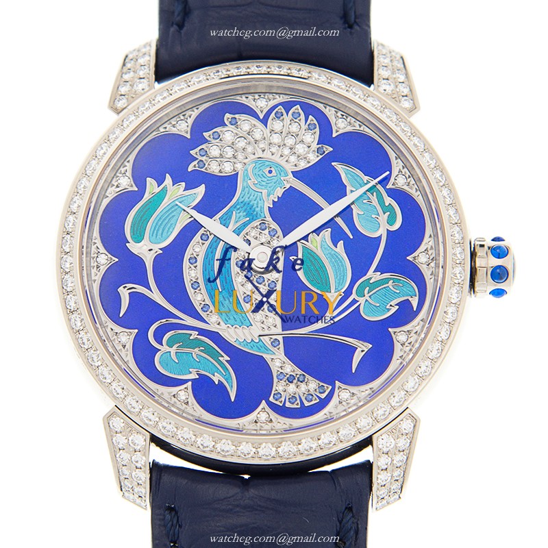 Ulysse Nardin 8150-112/HUP Classic Automatic 18kt White Gold Diamond Blue Dial Alligator Strap - Luxury Replica Watch
